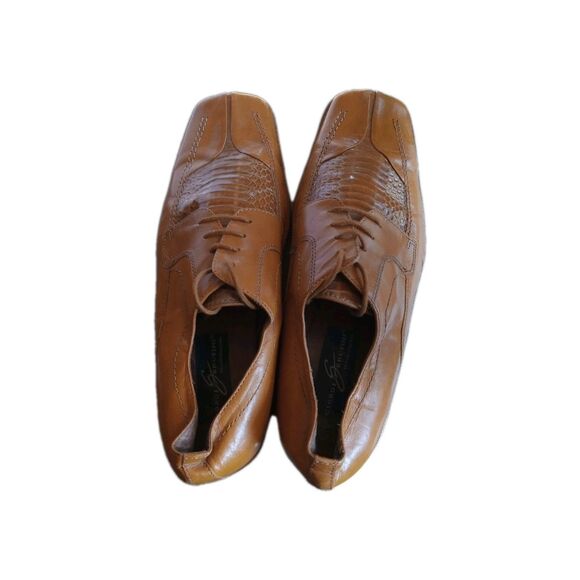 Giorgio Brutini Mens Derby Dress Shoes 9.5W Cognac Square Toe Genuine Snakeskin - Picture 3 of 12